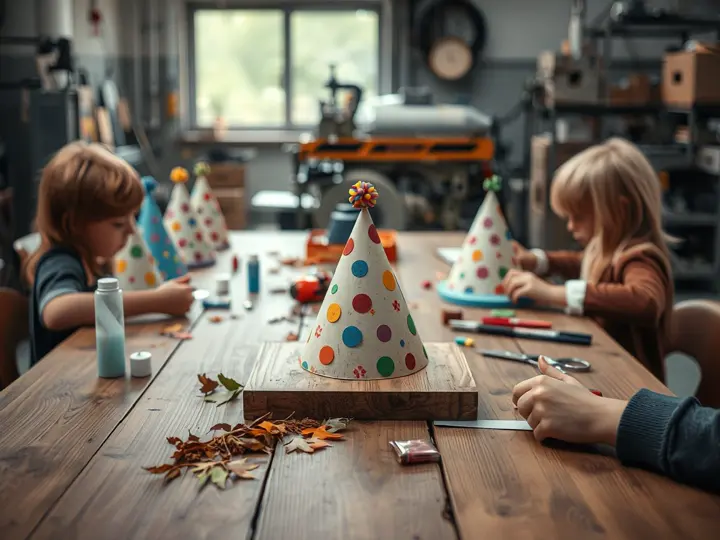 孩子们在手工制作生日帽